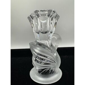 Swan Candle Holder Frosted Glass Clear Cut Crystal Taper Vintage